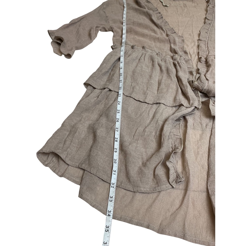 Easel Taupe Tencel Ruffle Tiered Kimono Cardigan ET3297 Mens Size Medium - Picture 9 of 11